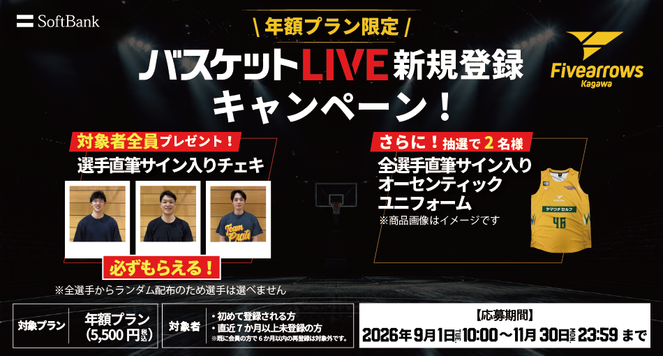 バスケットLIVE新規登録キャンペーン実施中！必ずもらえる！対象者全員に選手サイン入りチェキプレゼント！