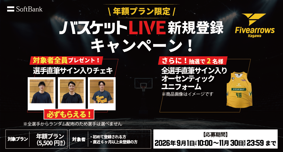バスケットLIVE新規登録キャンペーン実施中！必ずもらえる！対象者全員